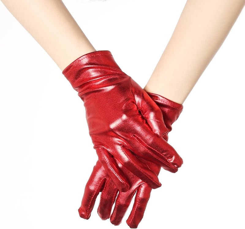 Rbenxia 1 Pair of Shiny Metallic Spandex Gloves Faux Leather Cropped Gloves for Halloween Cosplay Costume Party Favors - Image 4